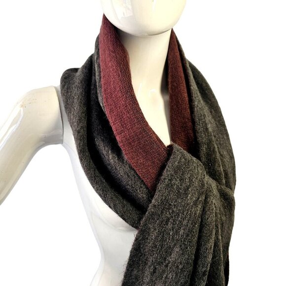 Garage Reversible Fringed Scarf Wrap Shawl Burgundy Gray Acrylic Oblong 78 X 17 - Picture 7 of 10